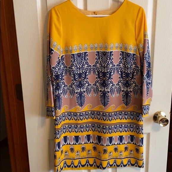 J..Crew Factory Yellow Scroll Print Shift Dress Size 8 - Picture 2 of 3